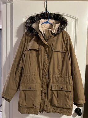 Women’s Shebby Collection Brown Hooded Parka with Faux-Fur Trim Size XL